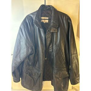 London Fog Black leather Coat Mens Large